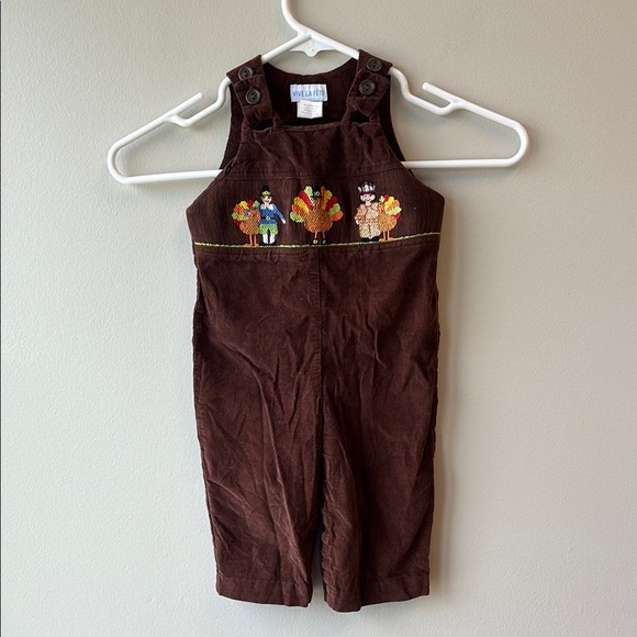 Vive La Fete Brown Corduroy Overalls with Embroidered Design Thanksgiving - Picture 1 of 8